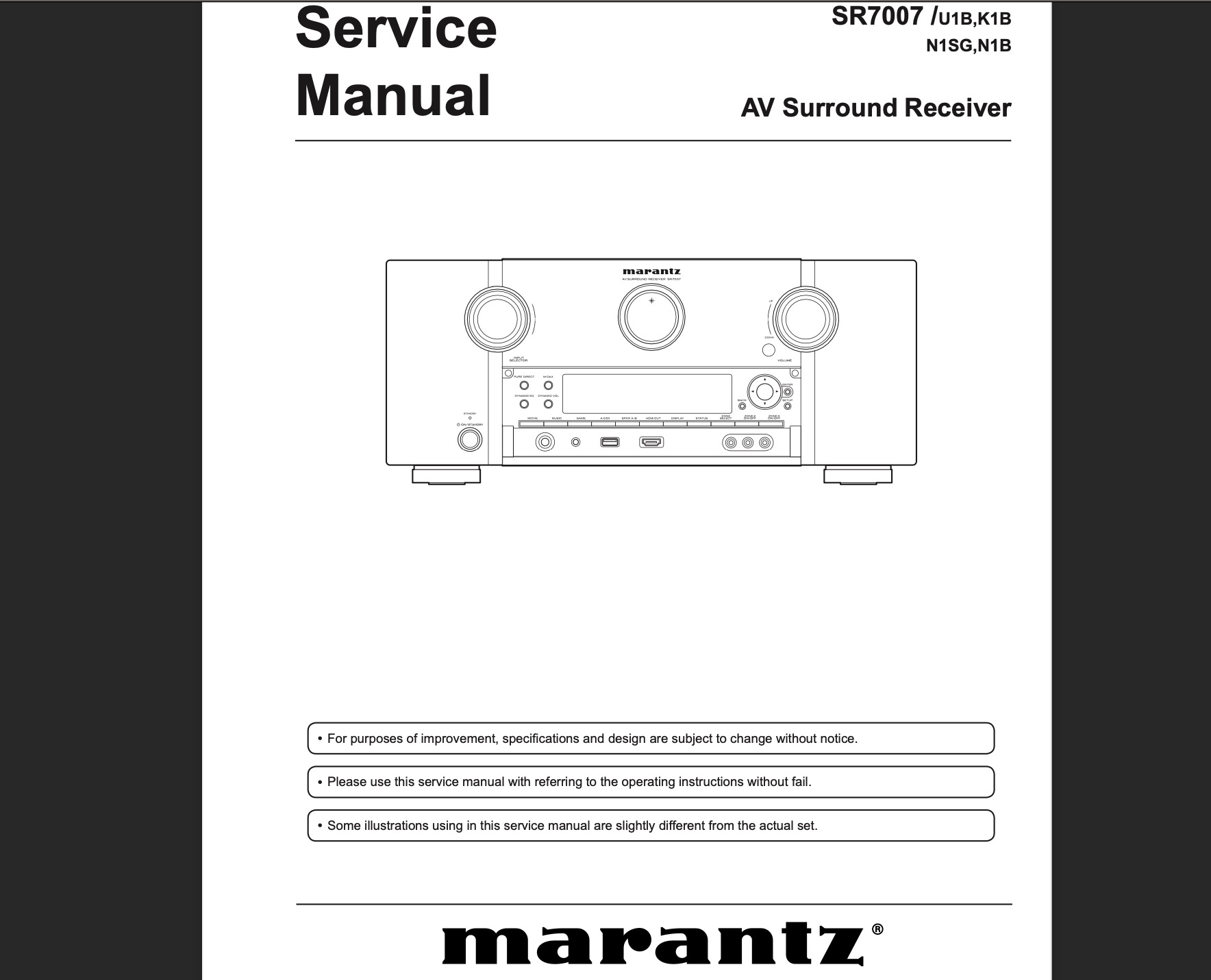Marantz SR7007 Surround Receiver Service Manual, Parts List, Exploded View, Wiring and Schematic Diagram